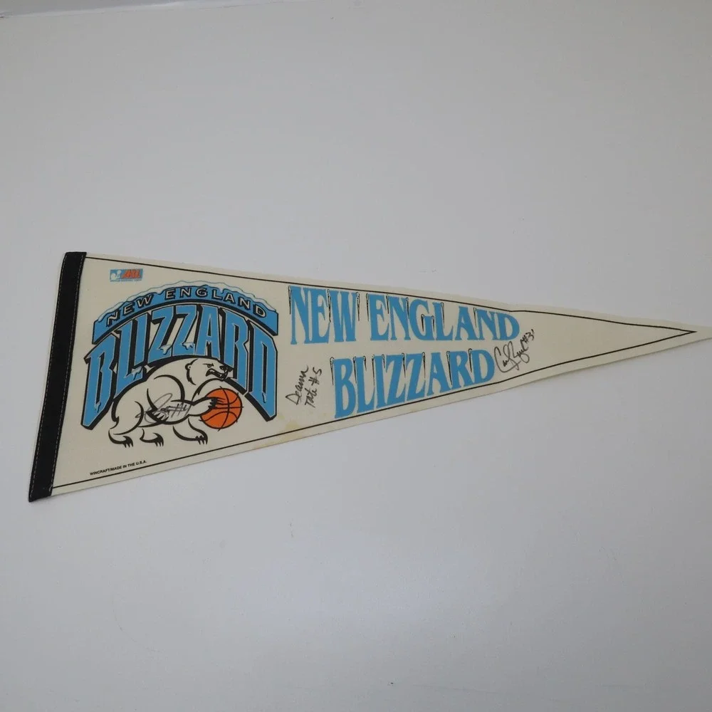 Vintage New England Blizzard ABL Basketball League Pennant Felt Autographed Sign